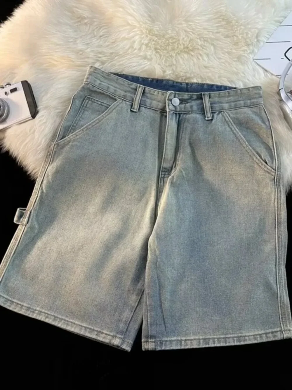 Men's Full Size High-Waisted Wide-Leg Denim Shorts Plus Size - Picture 4 of 7